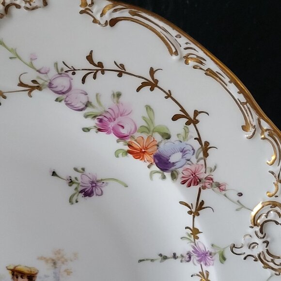 Antique Meissen Plate Courting Couple Romantic Scene Floral Design 8.75" - Picture 5 of 10